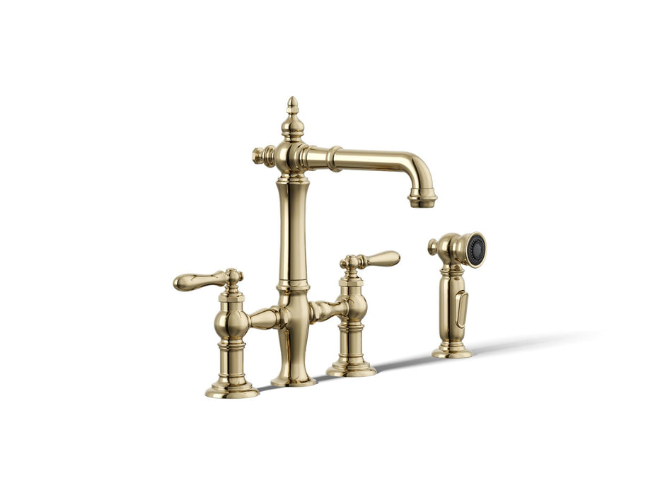 KOHLER K-76520-4 Artifacts Three-hole bridge bar sink faucet with side sprayer