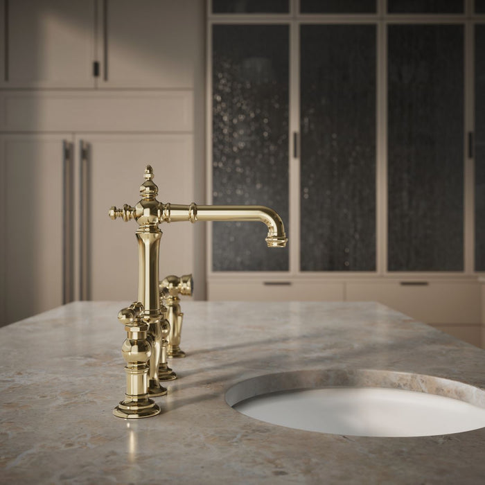 KOHLER K-76520-4 Artifacts Three-hole bridge bar sink faucet with side sprayer
