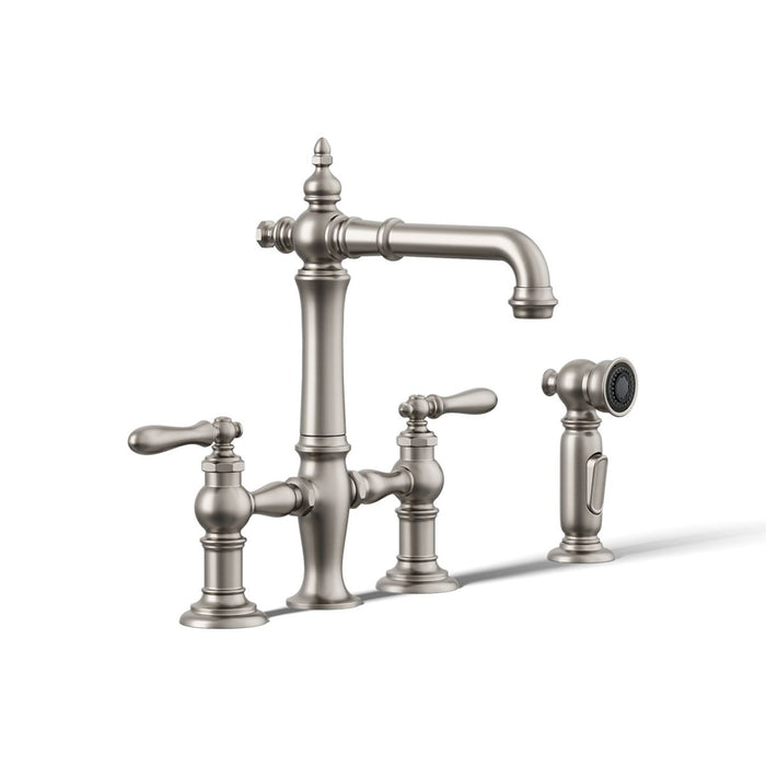 KOHLER K-76520-4 Artifacts Three-hole bridge bar sink faucet with side sprayer