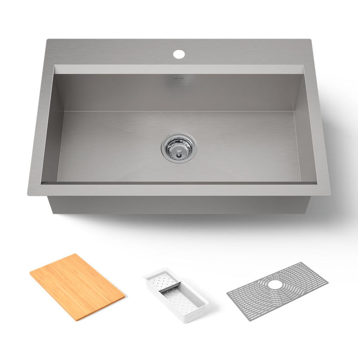 KOHLER K-80084-1PC Task 33" top-/undermount single-bowl workstation kitchen sink