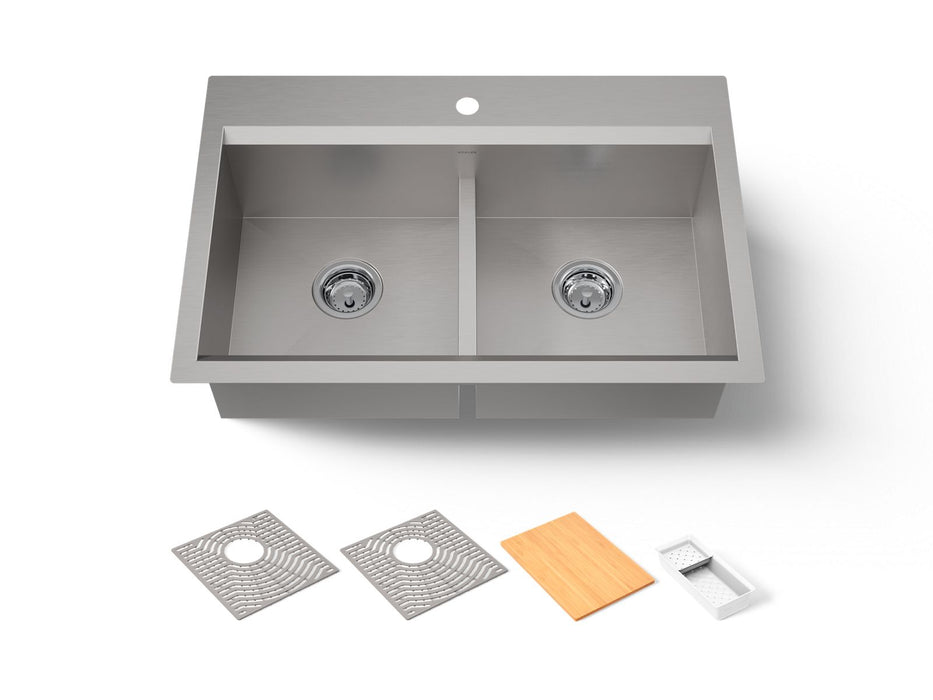 KOHLER K-80085-1PC Task Smart Divide 33" top-/undermount double-bowl workstation kitchen sink