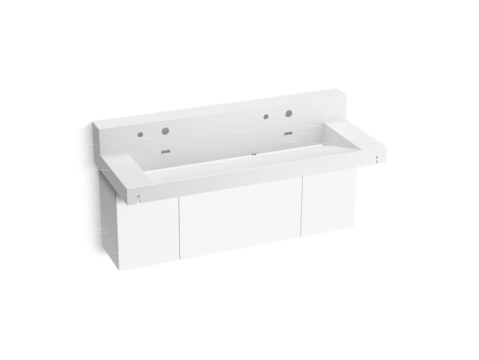 KOHLER K-81027-BPW Constellation 60" wall-mount trough lavatory system with backsplash, miami white