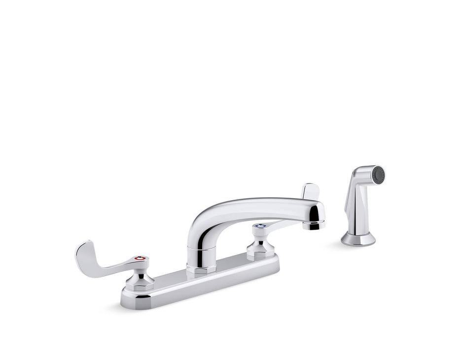 KOHLER K-810T21-5AHA Triton 1.5 gpm kitchen sink faucet with 8-3/16" swing spout, matching finish sidespray, aerated flow and wristblade handles