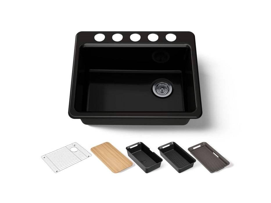 KOHLER K-8668-5UPC Riverby 27" undermount single-bowl workstation kitchen sink, black black