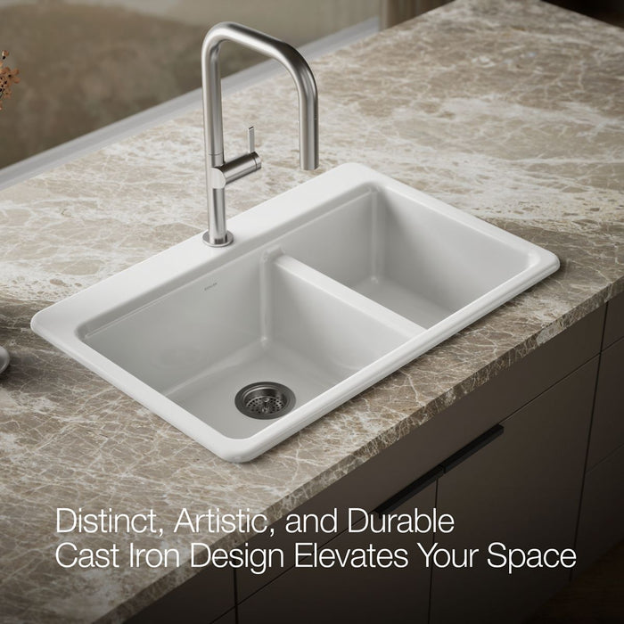 KOHLER K-8669-1A1 Riverby 33" top-mount double-bowl kitchen sink