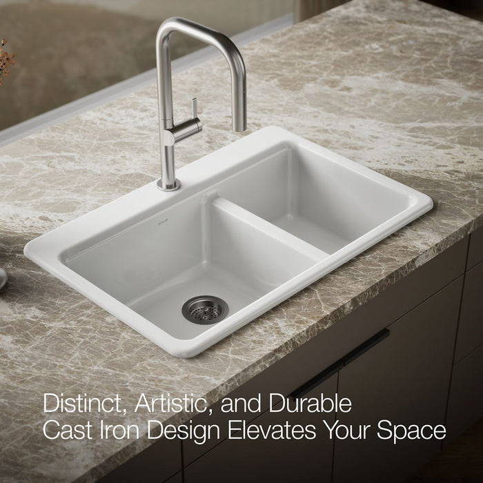 KOHLER K-8669-1A2 Riverby 33" top-mount double-bowl workstation kitchen sink