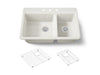 KOHLER K-8669-3A1 Riverby 33" top-mount double-bowl kitchen sink, biscuit