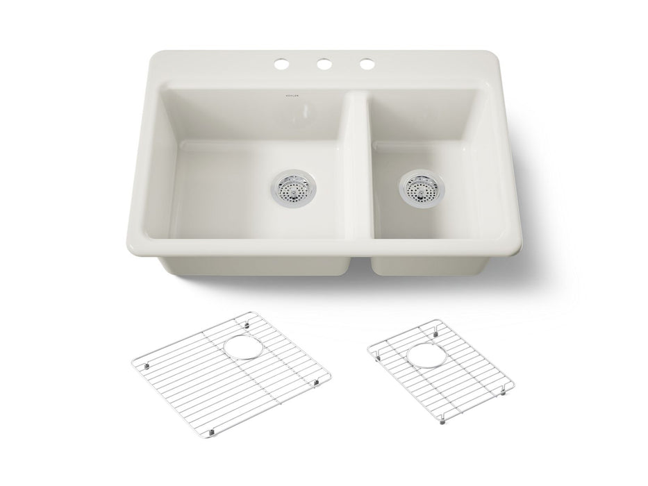 KOHLER K-8669-3A1 Riverby 33" top-mount double-bowl kitchen sink, biscuit