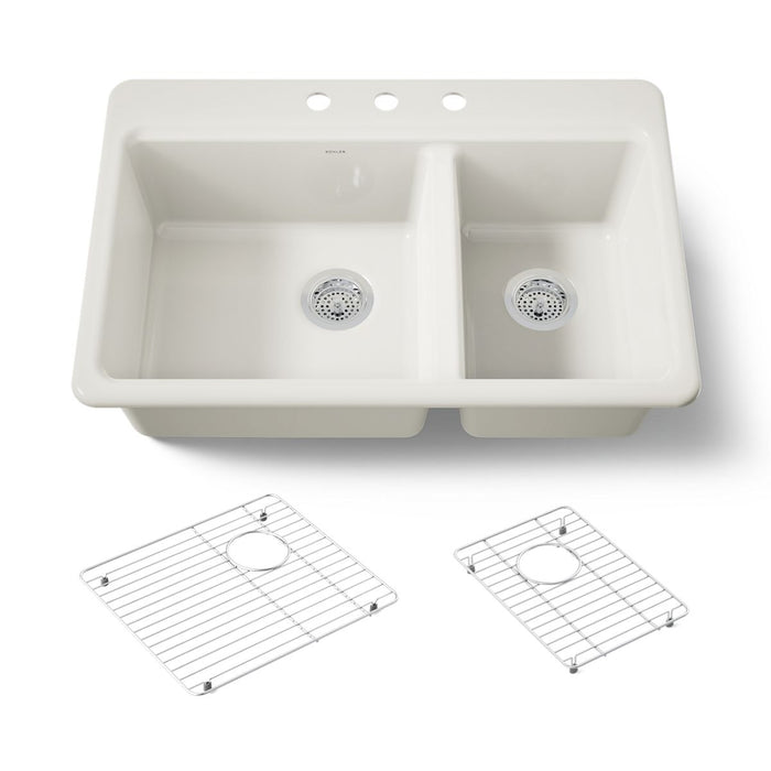 KOHLER K-8669-3A1 Riverby 33" top-mount double-bowl kitchen sink, biscuit - view 5