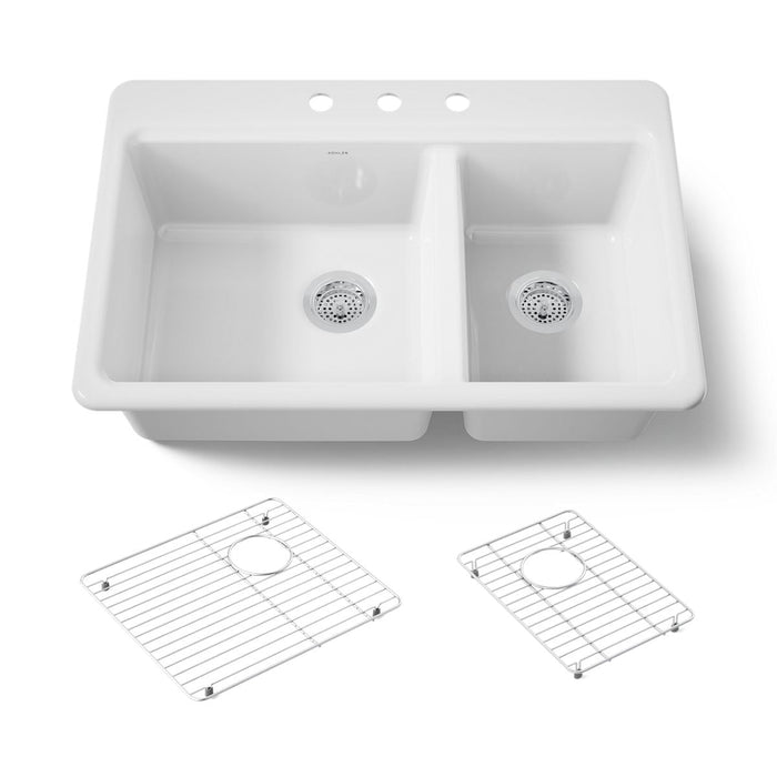 KOHLER K-8669-3A1 Riverby 33" top-mount double-bowl kitchen sink, white - view 5