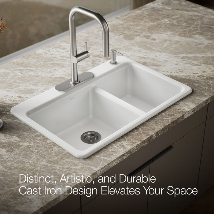 KOHLER K-8669-4A2 Riverby 33" top-mount double-bowl workstation kitchen sink