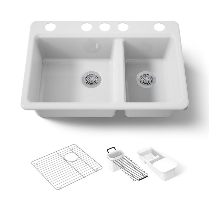 KOHLER K-8669-5UA3 Riverby 33" undermount double-bowl workstation kitchen sink