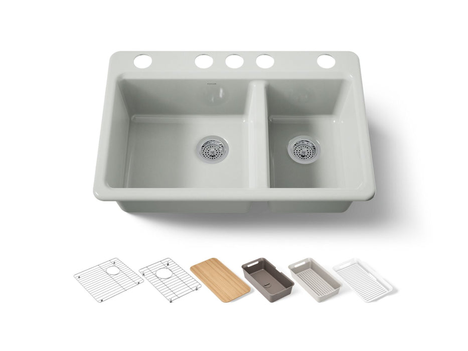 KOHLER K-8669-5UPC Riverby 33" undermount double-bowl workstation kitchen sink