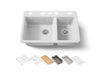 KOHLER K-8669-5UPC Riverby 33" undermount double-bowl workstation kitchen sink, white