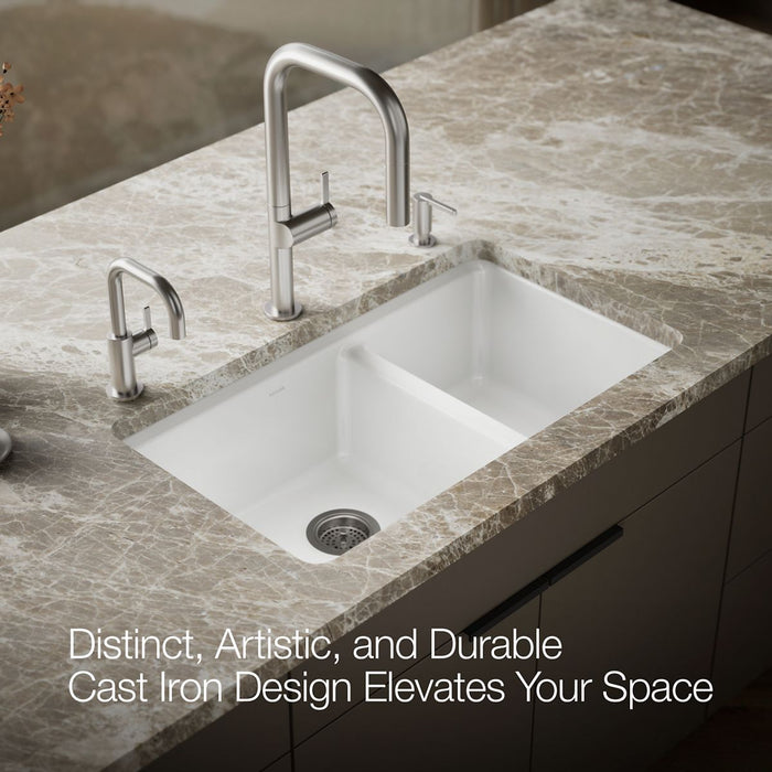KOHLER K-8669-5UPC Riverby 33" undermount double-bowl workstation kitchen sink, white - view 4