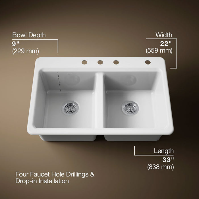 KOHLER K-8679-4A1 Riverby 33" top-mount double-bowl kitchen sink