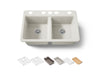 KOHLER K-8679-5UPC Riverby 33" undermount double-bowl workstation kitchen sink, biscuit