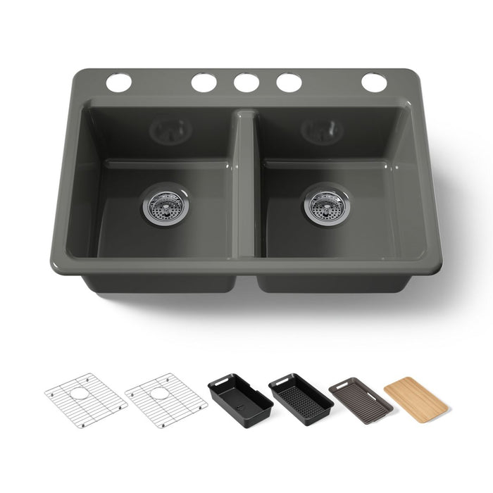 KOHLER K-8679-5UPC Riverby 33" undermount double-bowl workstation kitchen sink, thunder grey - view 5