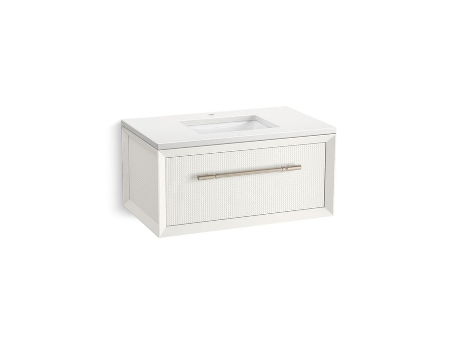 KOHLER K-CM33562-BD10 Enivo 36" Wall-hung Bathroom Vanity Cabinet with Sink and Quartz Top, White - 3/4 view of product