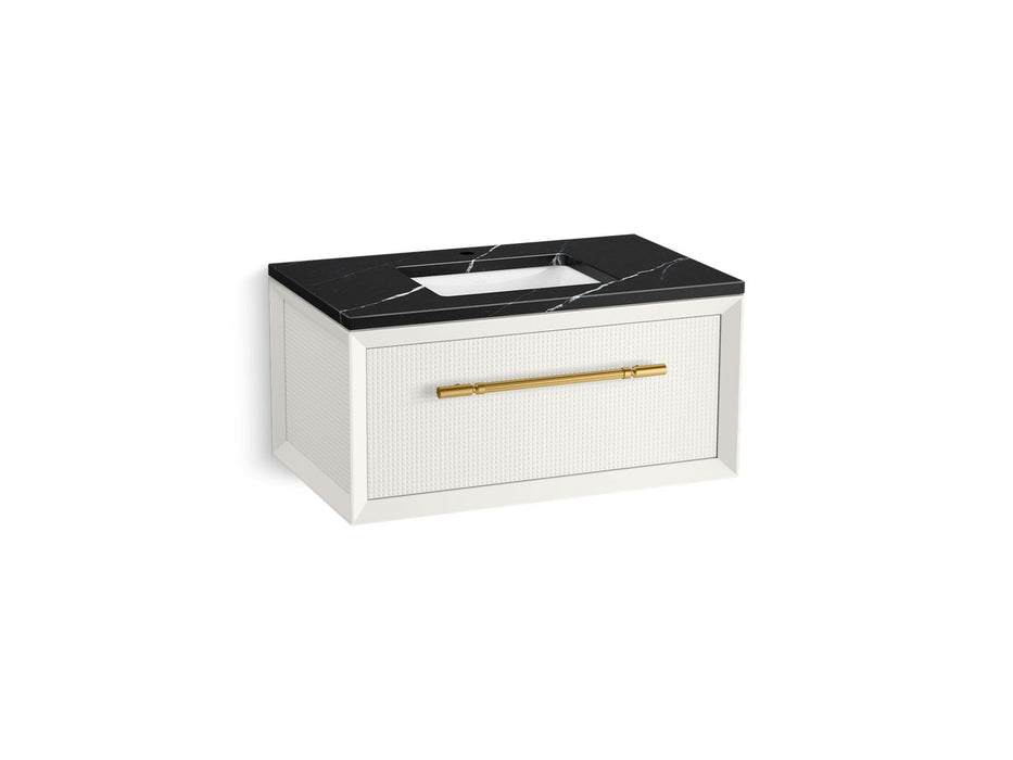 KOHLER K-CM33562-BD10 Enivo 36" Wall-hung Bathroom Vanity Cabinet with Sink and Quartz Top, White - 3/4 view of product