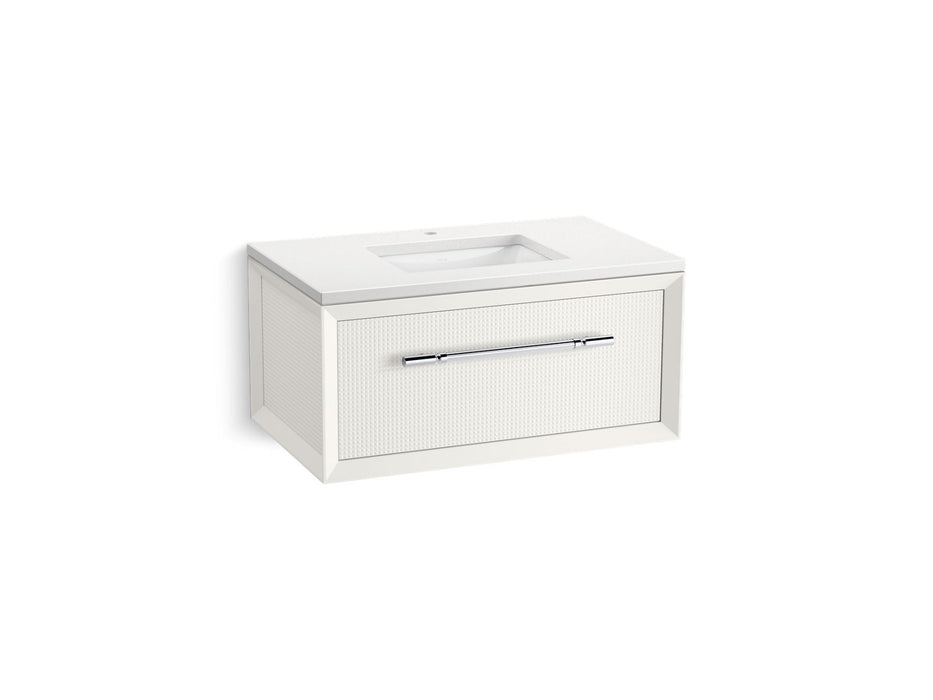KOHLER K-CM33562-BD10 Enivo 36" Wall-hung Bathroom Vanity Cabinet with Sink and Quartz Top, White - 3/4 view of product