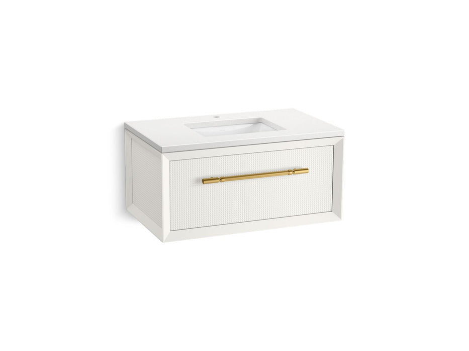 KOHLER K-CM33562-BD10 Enivo 36" Wall-hung Bathroom Vanity Cabinet with Sink and Quartz Top, White - 3/4 view of product