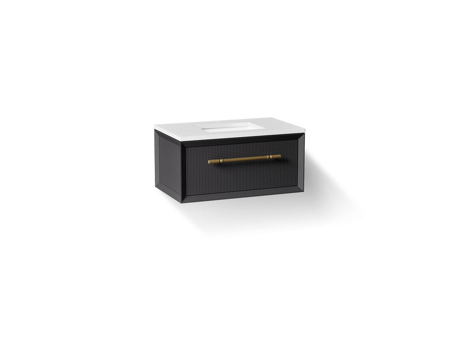KOHLER K-CM33562-BD1 Enivo 36" Wall-hung Bathroom Vanity Cabinet with Sink and Quartz Top, Gloss Black - 3/4 view of product