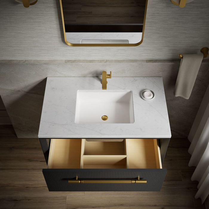 KOHLER K-CM33562-BD1 Enivo 36" Wall-hung Bathroom Vanity Cabinet with Sink and Quartz Top, Gloss Black - View of products in 