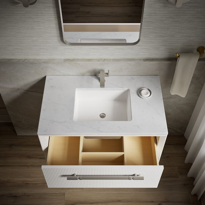 KOHLER K-CM33562-BD1 Enivo 36" Wall-hung Bathroom Vanity Cabinet with Sink and Quartz Top, White - View of products in room f