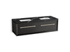 KOHLER K-CM33563-BD11 Enivo 60" Wall-hung Bathroom Vanity Cabinet with Sinks and Quartz Top, Gloss Black - 3/4 view of produc