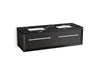 KOHLER K-CM33563-BD11 Enivo 60" Wall-hung Bathroom Vanity Cabinet with Sinks and Quartz Top, Gloss Black - 3/4 view of produc