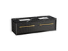 KOHLER K-CM33563-BD11 Enivo 60" Wall-hung Bathroom Vanity Cabinet with Sinks and Quartz Top, Gloss Black - 3/4 view of produc
