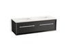 KOHLER K-CM33563-BD11 Enivo 60" Wall-hung Bathroom Vanity Cabinet with Sinks and Quartz Top, Gloss Black - 3/4 view of produc
