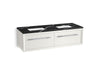 KOHLER K-CM33563-BD11 Enivo 60" Wall-hung Bathroom Vanity Cabinet with Sinks and Quartz Top, White - 3/4 view of product