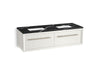 KOHLER K-CM33563-BD11 Enivo 60" Wall-hung Bathroom Vanity Cabinet with Sinks and Quartz Top, White - 3/4 view of product