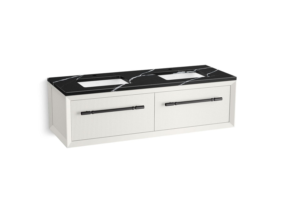 KOHLER K-CM33563-BD11 Enivo 60" Wall-hung Bathroom Vanity Cabinet with Sinks and Quartz Top, White - 3/4 view of product