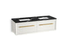 KOHLER K-CM33563-BD11 Enivo 60" Wall-hung Bathroom Vanity Cabinet with Sinks and Quartz Top, White - 3/4 view of product