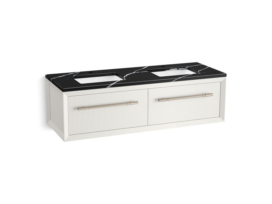 KOHLER K-CM33563-BD11 Enivo 60" Wall-hung Bathroom Vanity Cabinet with Sinks and Quartz Top, White - 3/4 view of product