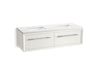 KOHLER K-CM33563-BD11 Enivo 60" Wall-hung Bathroom Vanity Cabinet with Sinks and Quartz Top, White - 3/4 view of product