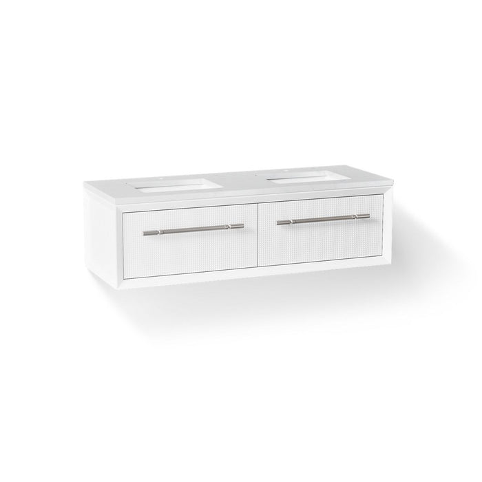 KOHLER K-CM33563-BD1 Enivo 60" Wall-hung Bathroom Vanity Cabinet with Sinks and Quartz Top, White - 3/4 view of product