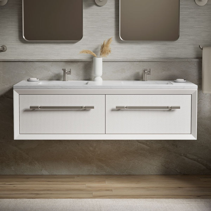 KOHLER K-CM33563-BD1 Enivo 60" Wall-hung Bathroom Vanity Cabinet with Sinks and Quartz Top, White - Shows close up detail of 
