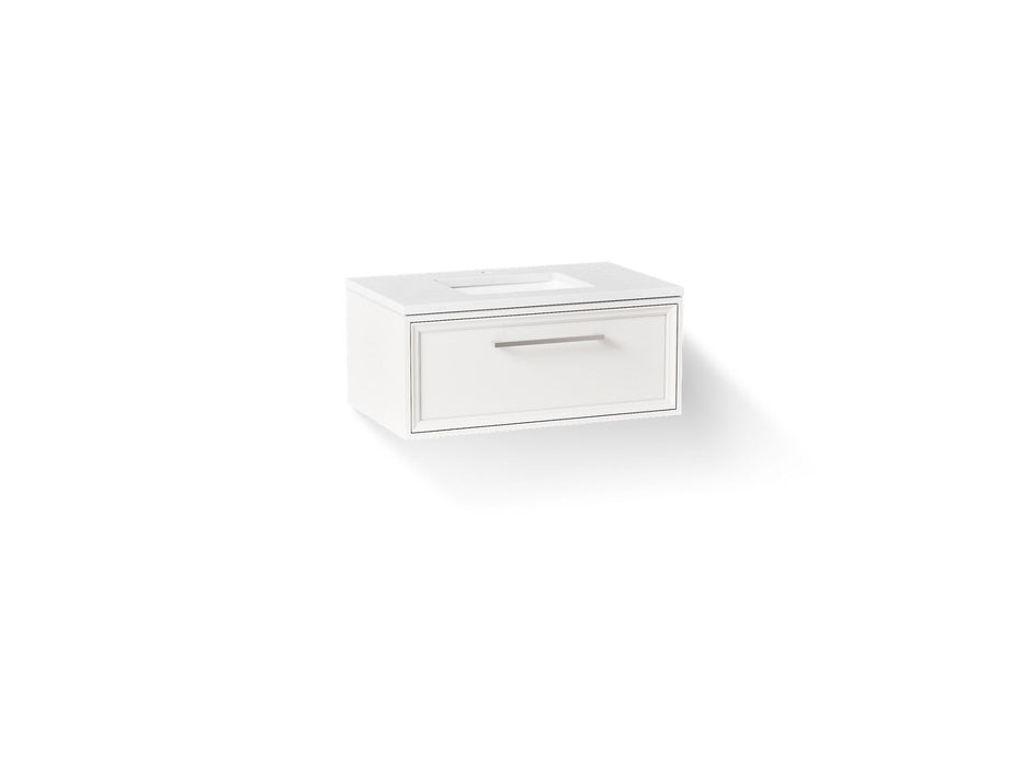 KOHLER K-CM33566-BD1 Lodern 36" Wall-hung Bathroom Vanity Cabinet with Sink and Quartz Top, Linen White - 3/4 view of product
