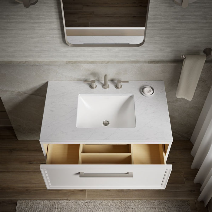 KOHLER K-CM33566-BD1 Lodern 36" Wall-hung Bathroom Vanity Cabinet with Sink and Quartz Top, Linen White - Products in use in 