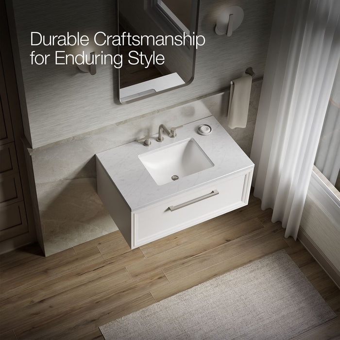 KOHLER K-CM33566-BD1 Lodern 36" Wall-hung Bathroom Vanity Cabinet with Sink and Quartz Top, Linen White - image focused on si