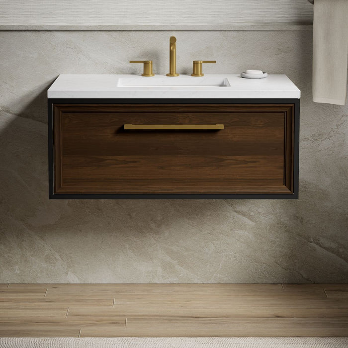 KOHLER K-CM33566-BD1 Lodern 36" Wall-hung Bathroom Vanity Cabinet with Sink and Quartz Top, Slate Grey - Shows close up detai
