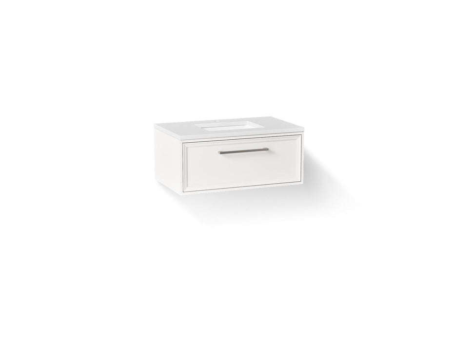 KOHLER K-CM33566-BD22 Lodern 36" Wall-hung Bathroom Vanity Cabinet with Sink and Quartz Top, Linen White - 3/4 view of produc