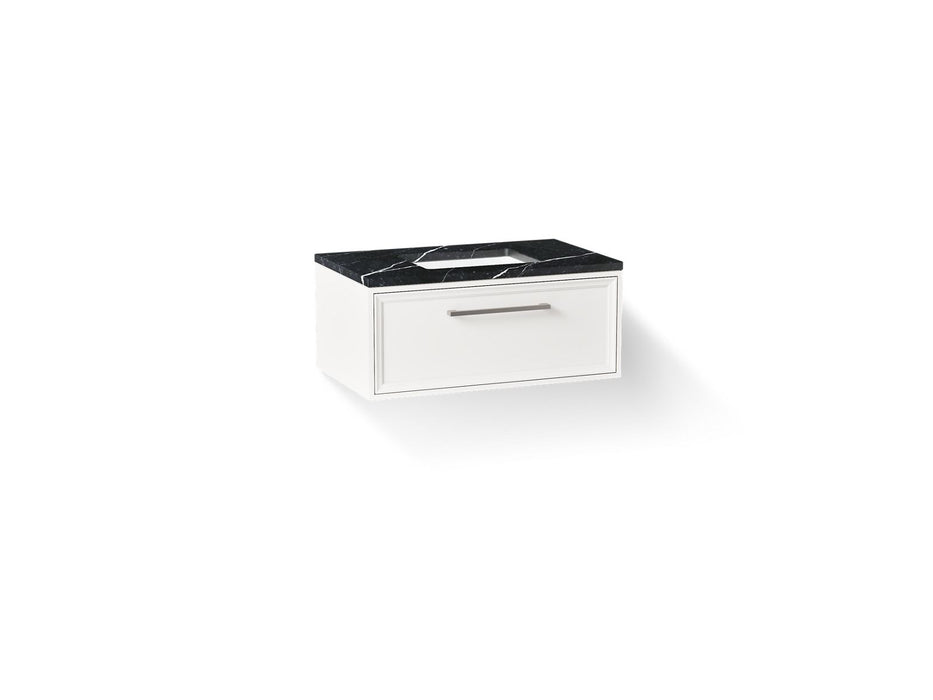 KOHLER K-CM33566-BD22 Lodern 36" Wall-hung Bathroom Vanity Cabinet with Sink and Quartz Top, Linen White - 3/4 view of produc