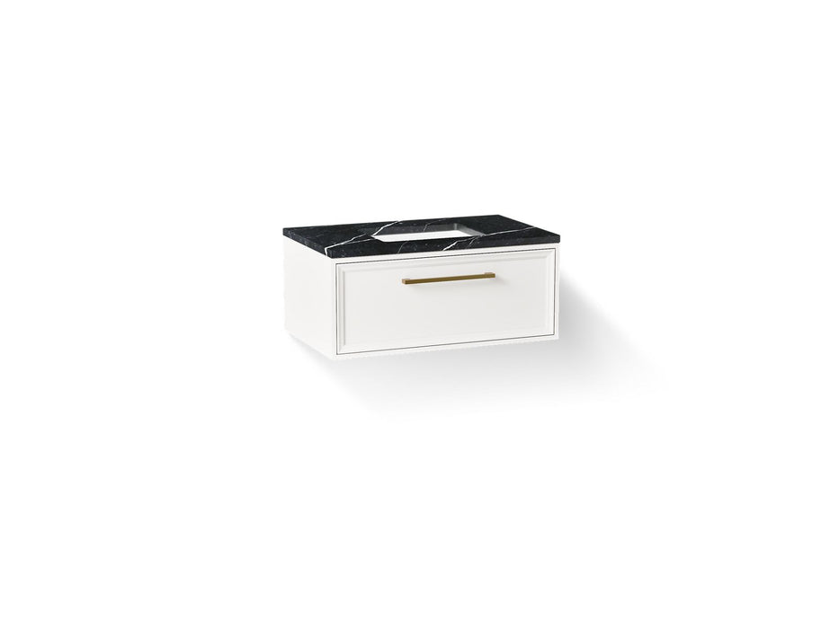 KOHLER K-CM33566-BD22 Lodern 36" Wall-hung Bathroom Vanity Cabinet with Sink and Quartz Top, Linen White - 3/4 view of produc