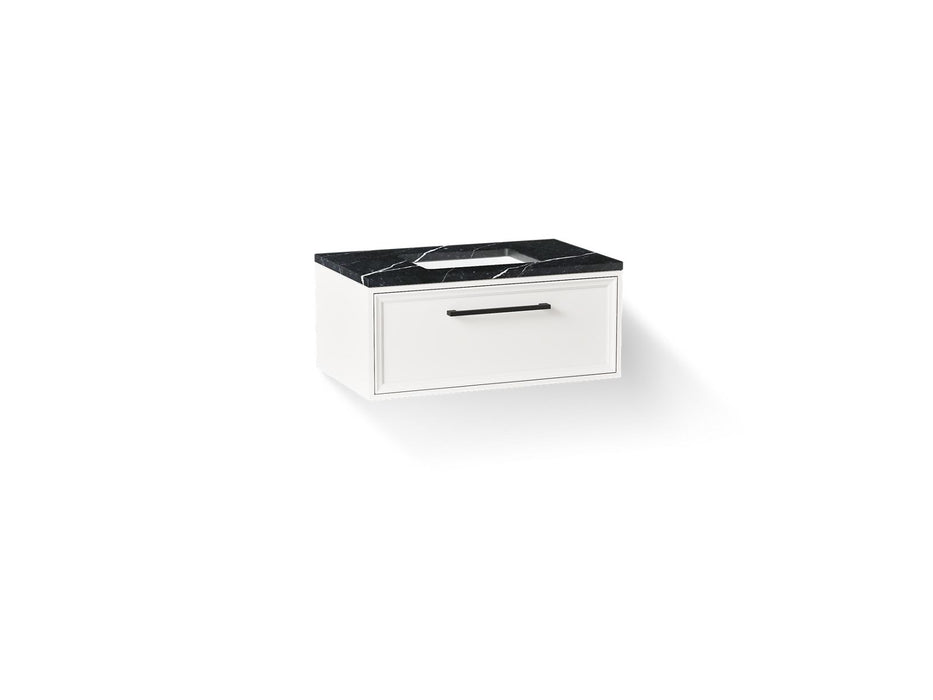 KOHLER K-CM33566-BD22 Lodern 36" Wall-hung Bathroom Vanity Cabinet with Sink and Quartz Top, Linen White - 3/4 view of produc