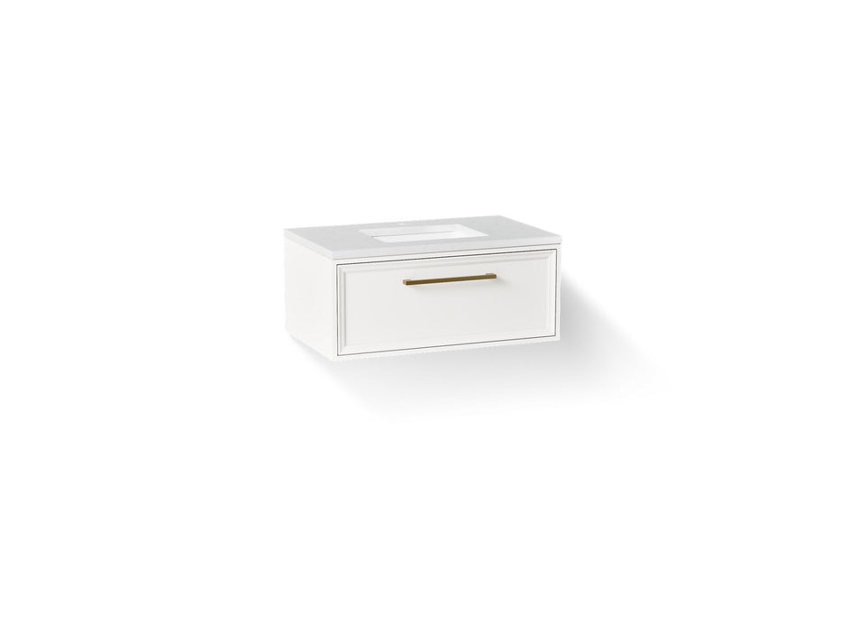 KOHLER K-CM33566-BD22 Lodern 36" Wall-hung Bathroom Vanity Cabinet with Sink and Quartz Top, Linen White - 3/4 view of produc